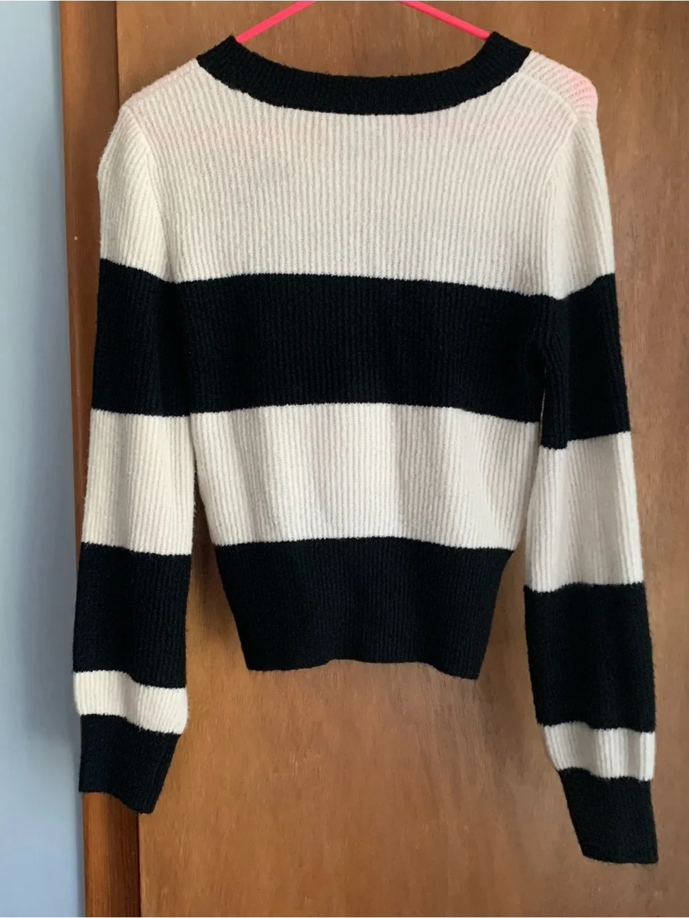 American Eagle Striped Black and Cream Women's Knit Sweater